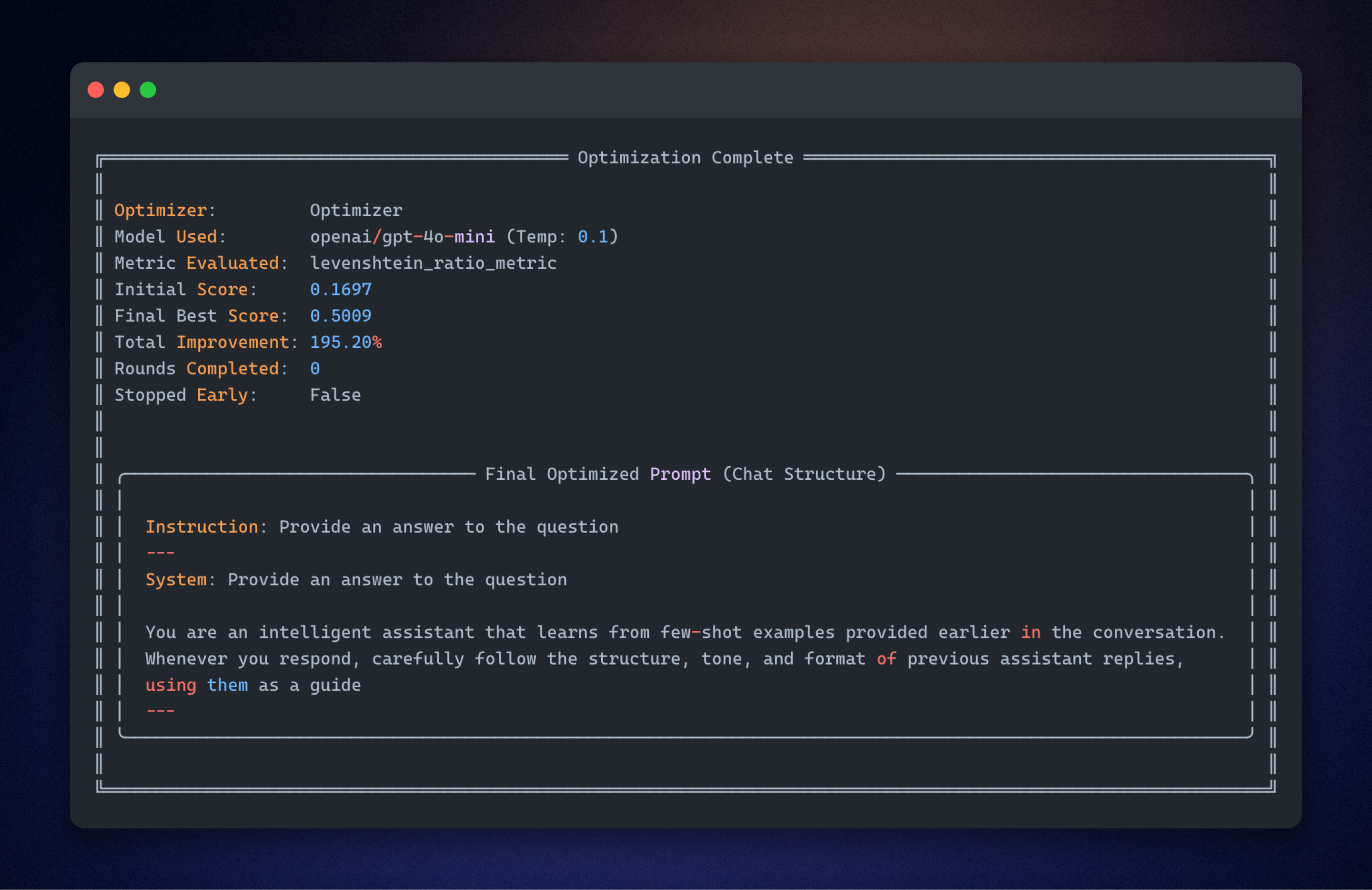 Opik agent optimization progress in CLI