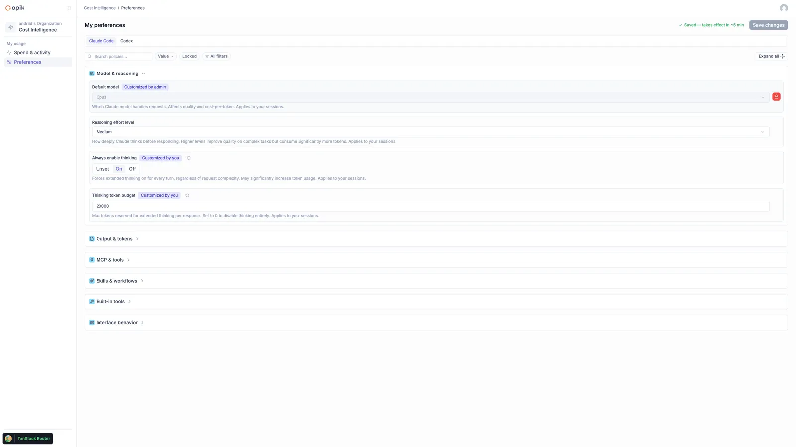 A developer's My preferences page with a locked setting they cannot change and an unlocked one they can