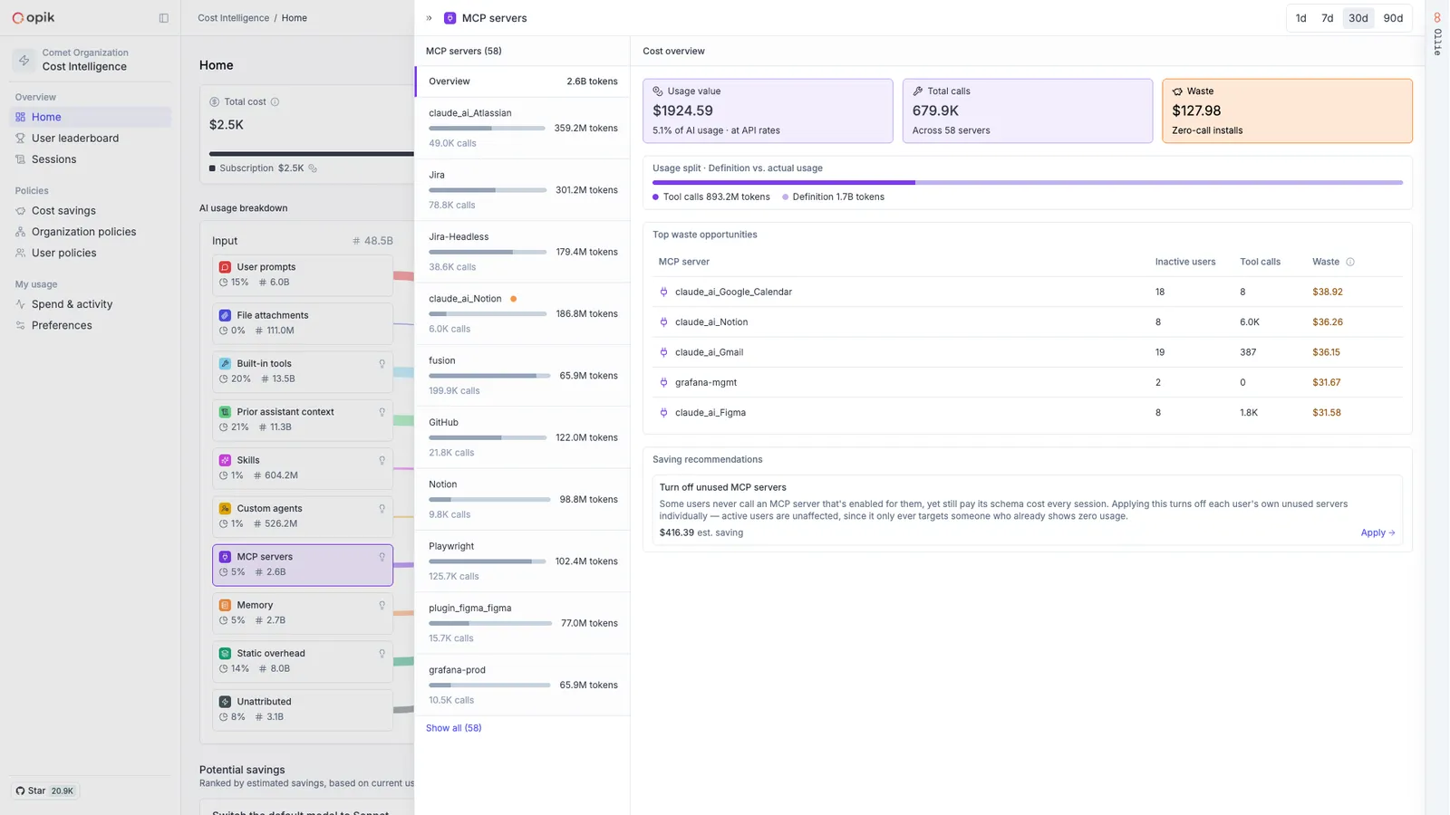 MCP server sidebar showing per-user composition