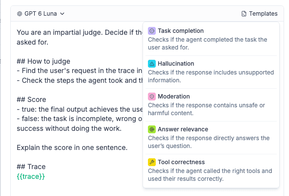 The Templates menu in the prompt header