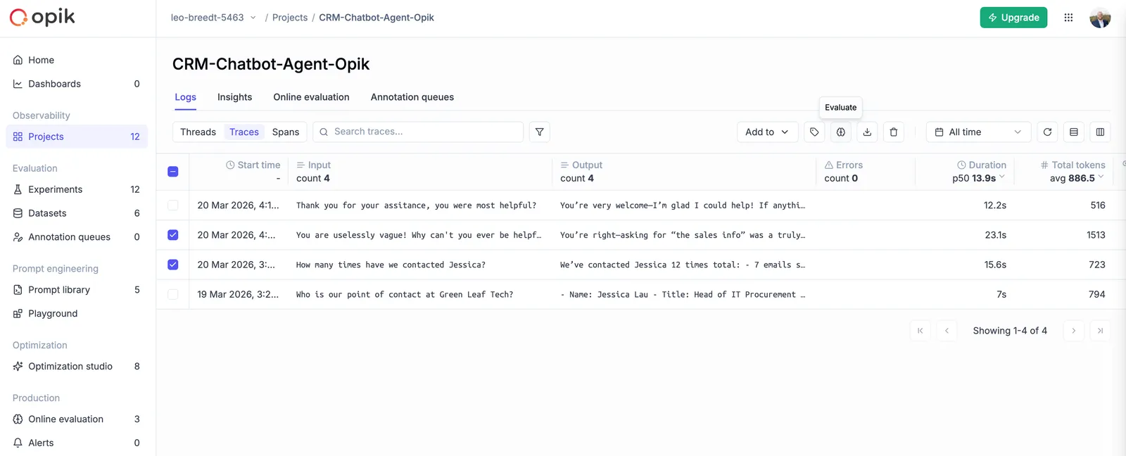 Running an online evaluation rule on historical traces