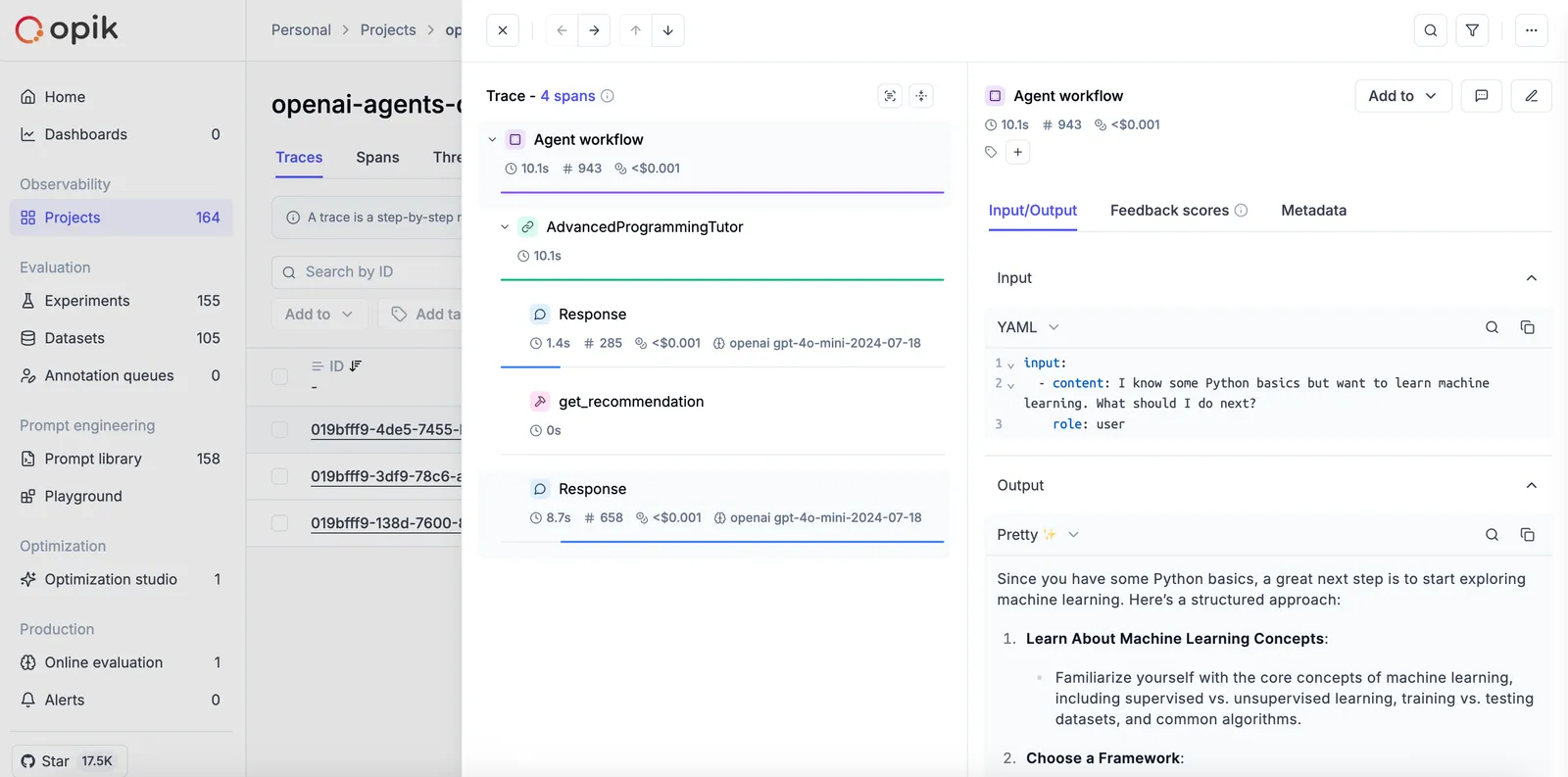 OpenAI Agents trace in Opik