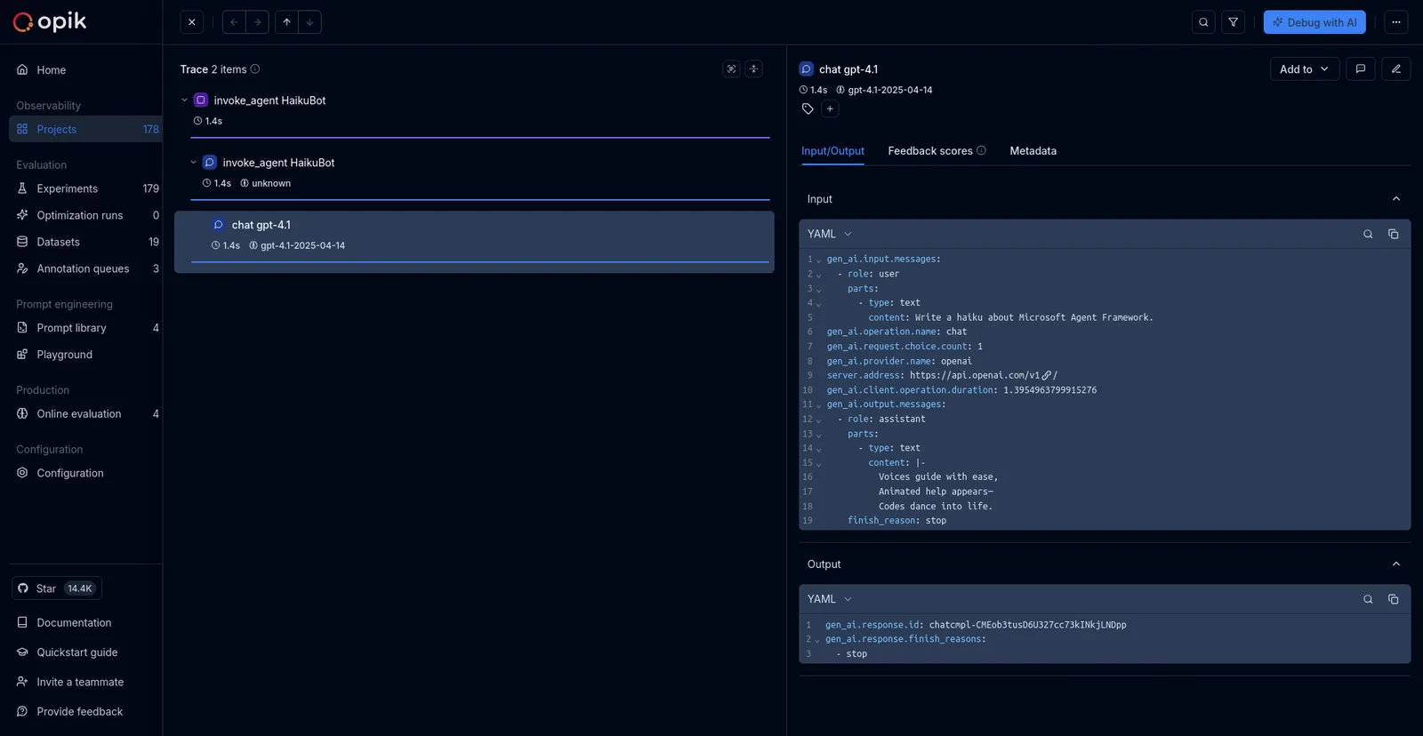 Microsoft Agent Framework tracing