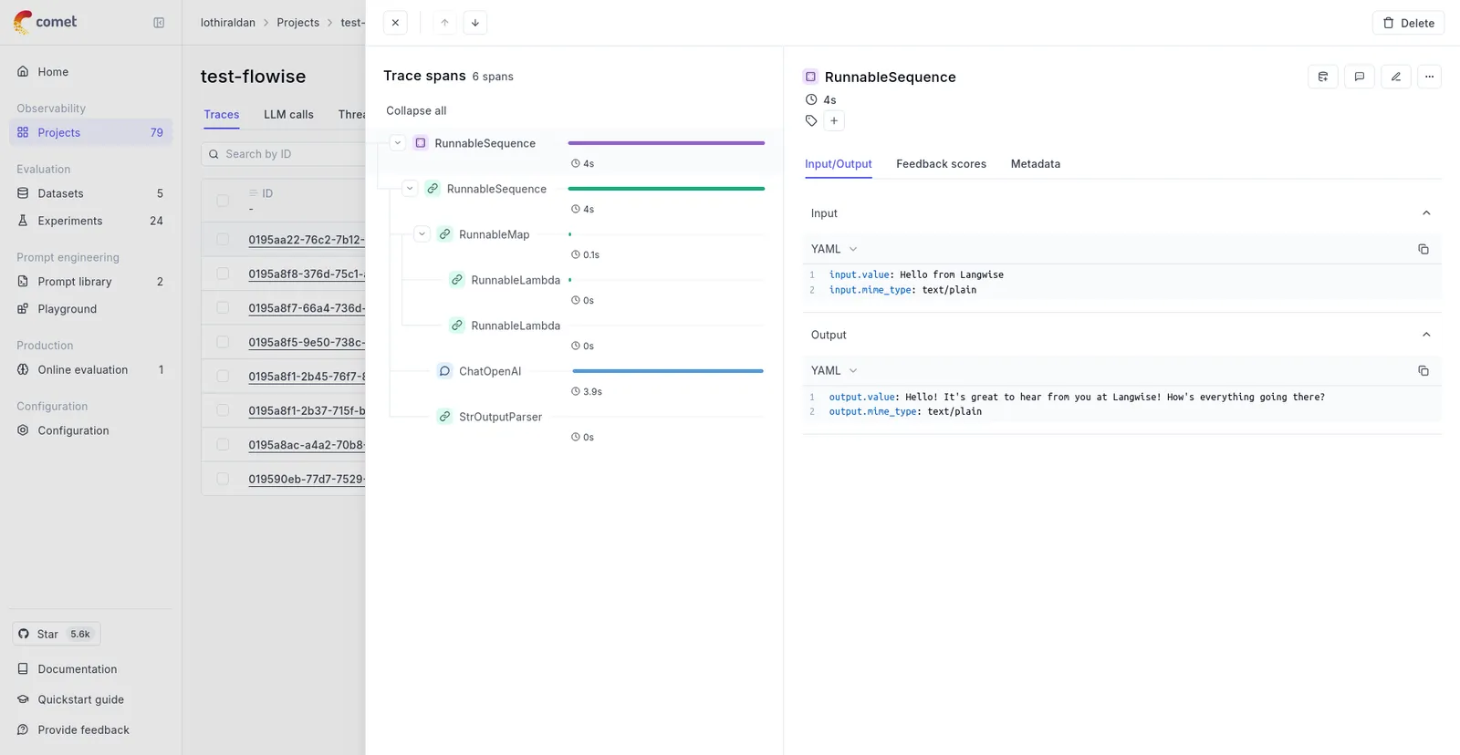 Opik UI Dashboard