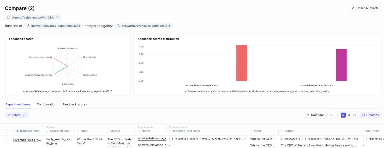 Comparing results between experiments in Opik