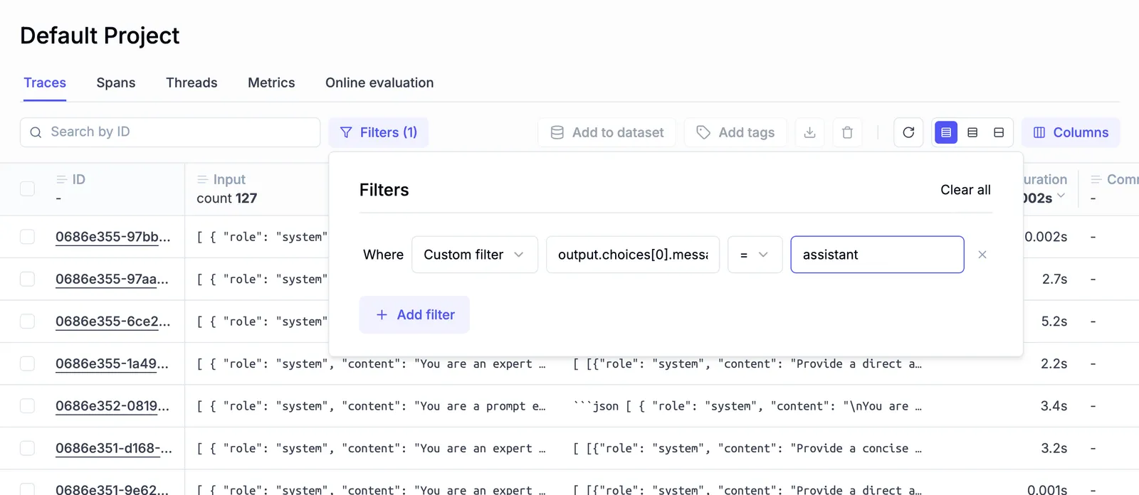 Filtering and Search Interface