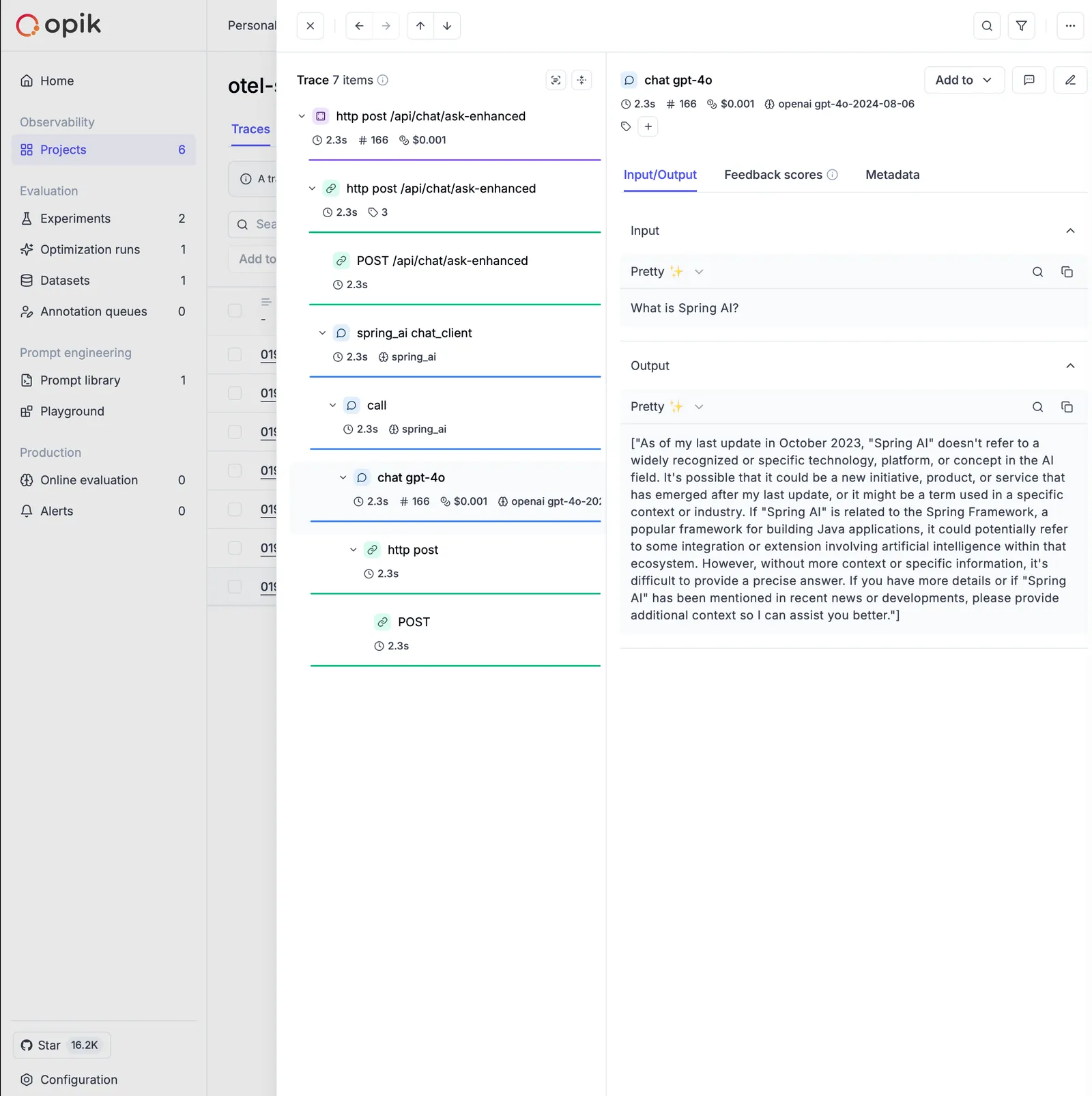 Opik Traces Page