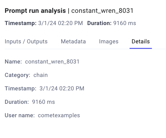 The Details tab of an OpenAI Prompt Run Analysis