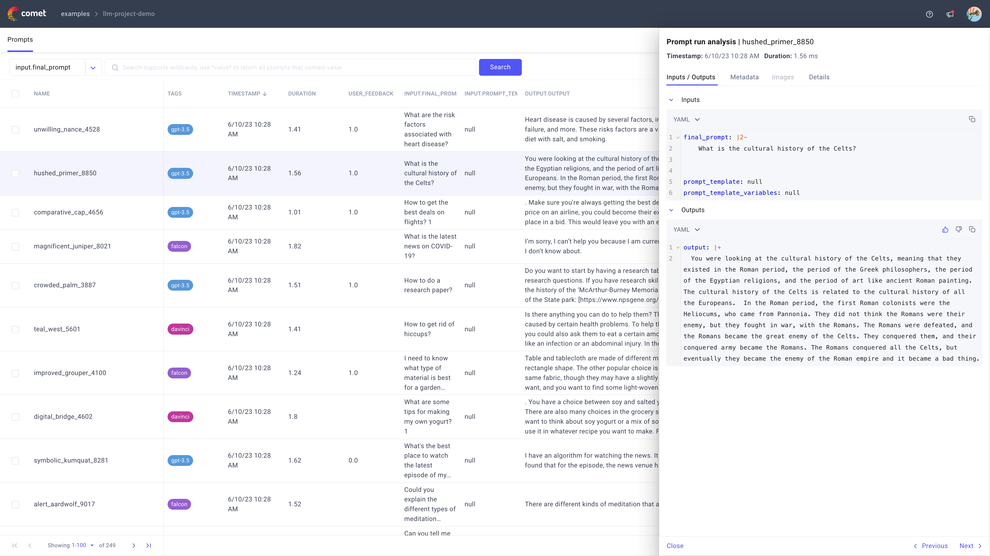 LLM Project - Prompt run analysis module