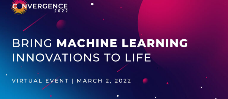 Graphic Announcing Convergence, And Upcoming ML Industry Conference. Set Against A Blue And Purple Planetary Backdrop.
