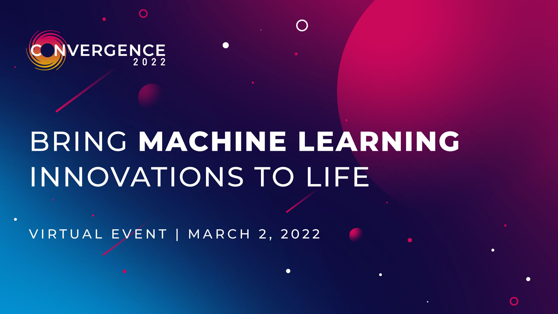 Graphic announcing Convergence, and upcoming ML industry conference. Set against a blue and purple planetary backdrop.