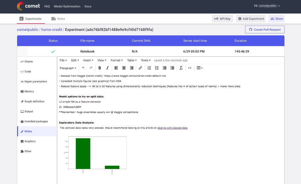 Take detailed notes in comet.ml for your teammates and managers 