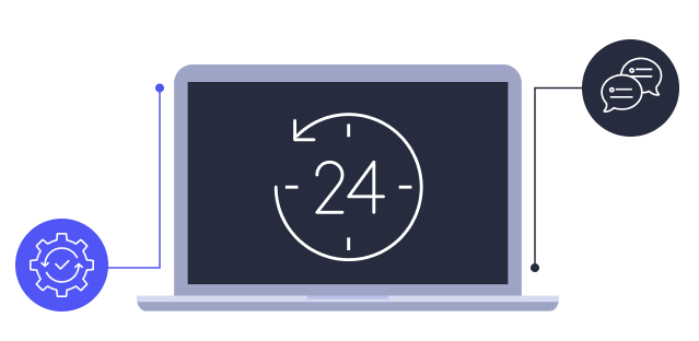 icon of a 24 in a clock on a laptop