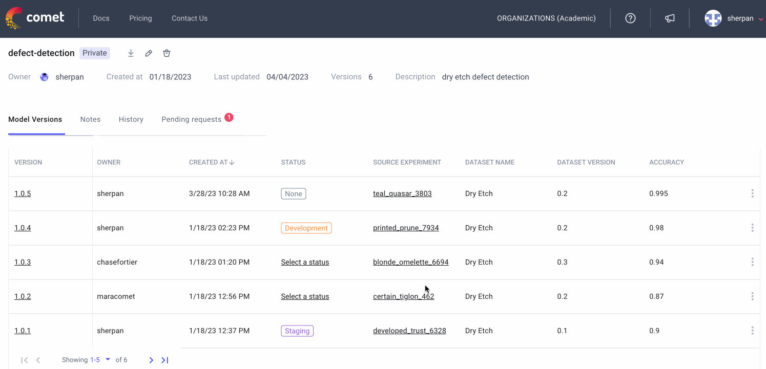 comet model registry