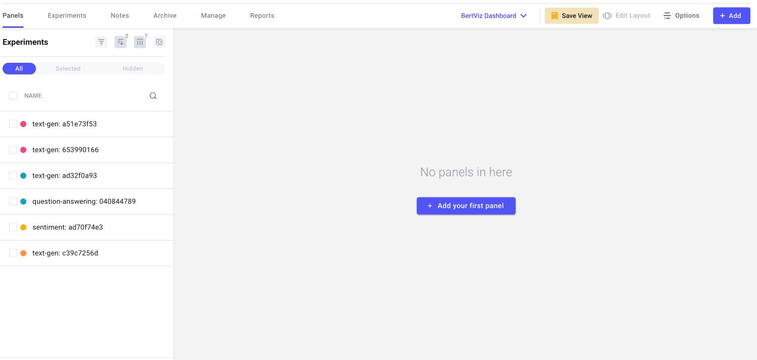 GIF showing how to add transformer model view of BertViz visualization to Comet UI dashboard.