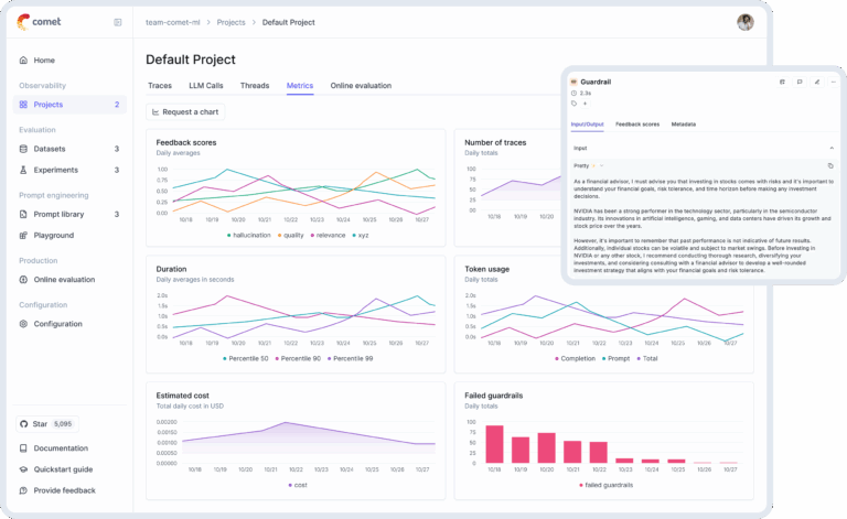 dashboard screenshot showing ai guardrails performing topic moderation for an llm chatbot