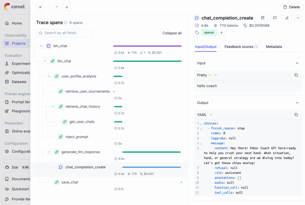 Screenshot of Opik dashboard for cursor vibe coding trace logging