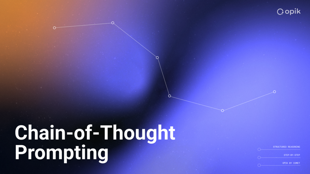 purple and orange colored graphic with a line chart illustrating steps necessary for chain of thought prompting