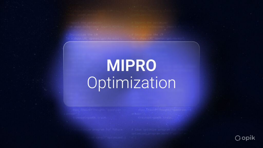 title card image with purple and orange coloring featuring code in the background to represent mipro optimization