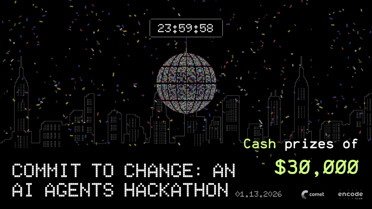 A new years ball dropping to indicate the start of Comet's featured hackathon