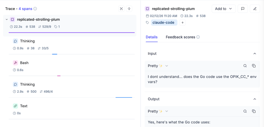 A screenshot within Opik showing the beginning process of refactoring by tracing cost patterns back to prompt structures and workflow behaviors.