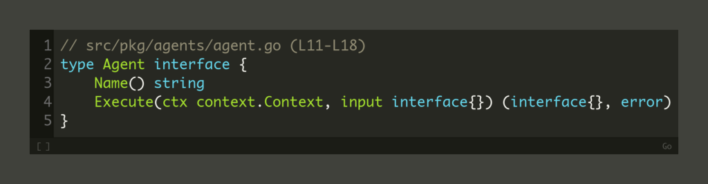 code example showing an agent interface implementation