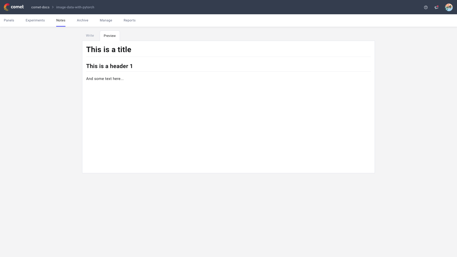 Comet Experiment Management - Notes page