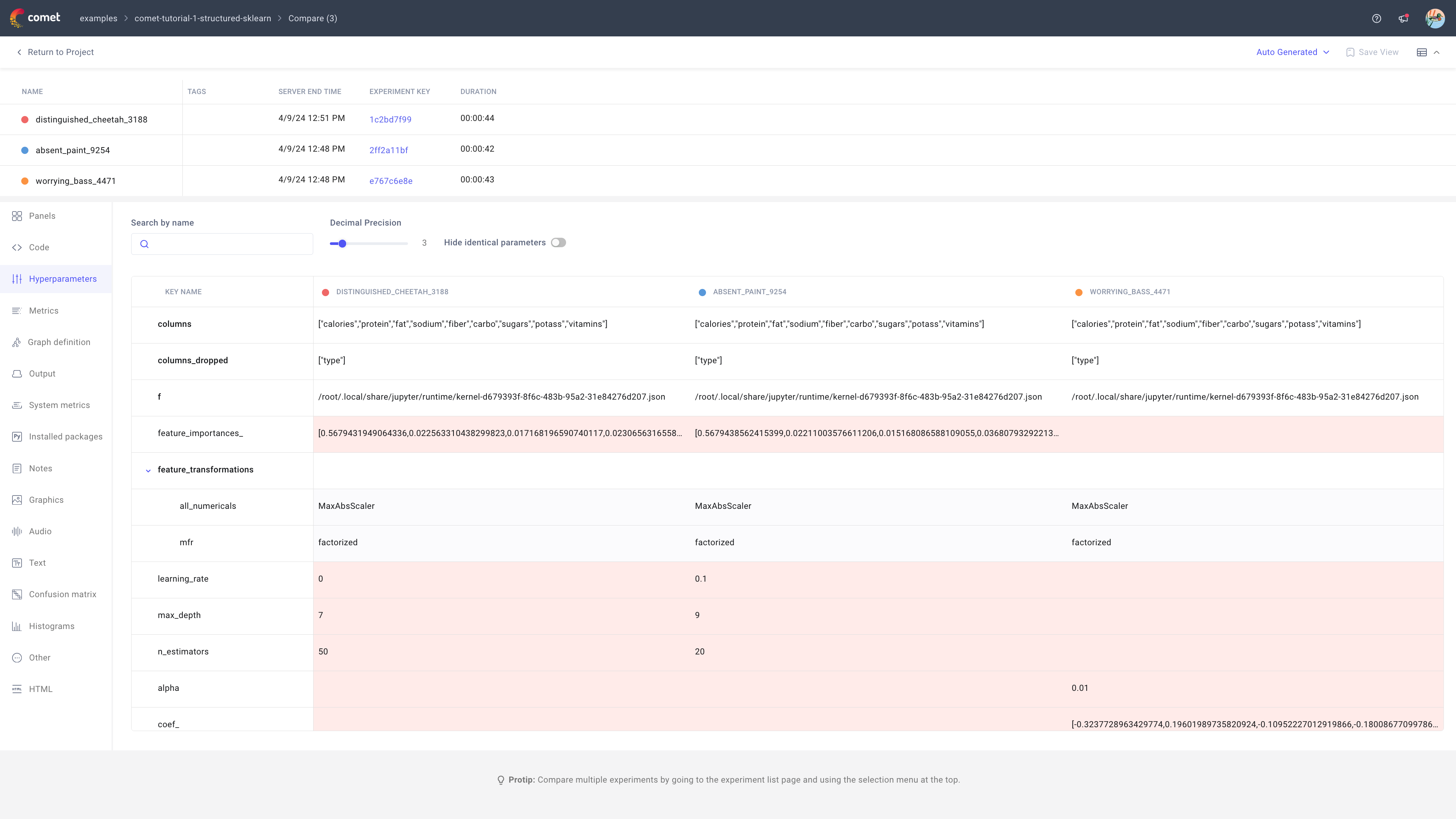Example Experiment Diff